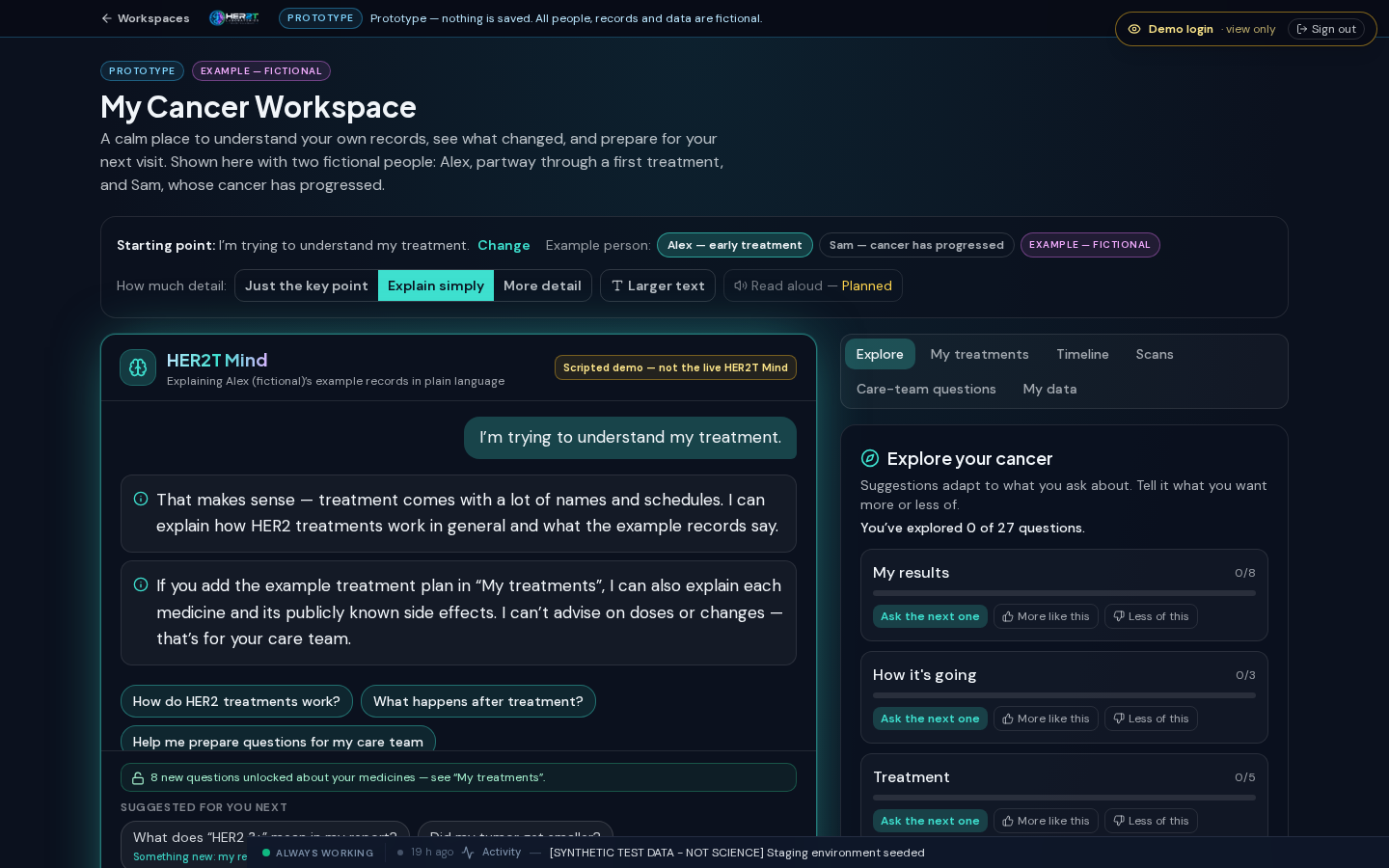 Explore tab showing a curiosity map of topics with more-of-this and less-of-this controls