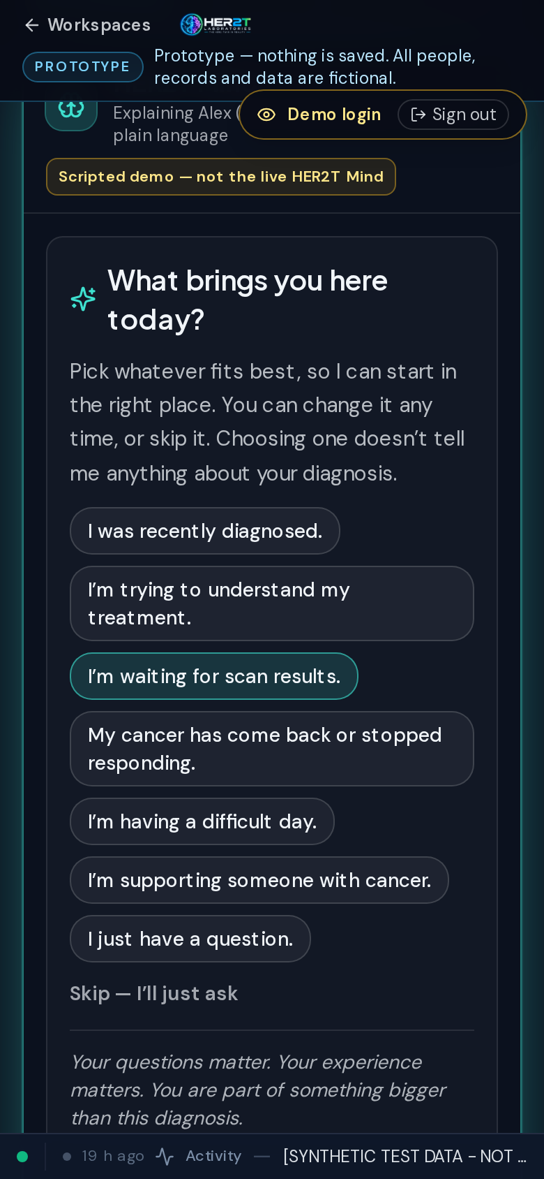 Patient workspace on a phone